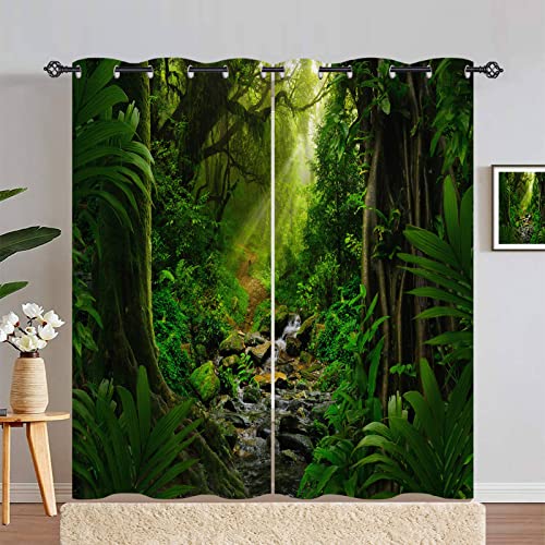 ANHOPE Tropisch Dschungel Wald Verdunklungsvorhänge mit Ösen Blickdichte Gardinen Blackout Curtain Thermo Vorhänge Weich Schlafzimmer Wohnzimmer Vorhang 2er Set H 229 x B 117 cm von ANHOPE