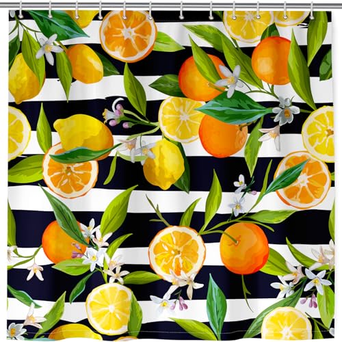 ANHOPE Tropisch Früchte Zitrone Orange Duschvorhänge Wasserdicht Anti-schimmel Shower Curtains Polyester Stoff Duschvorhang 180 x 180 cm Waschbar Bad Vorhäng für Badzimmer mit 12 Haken von ANHOPE