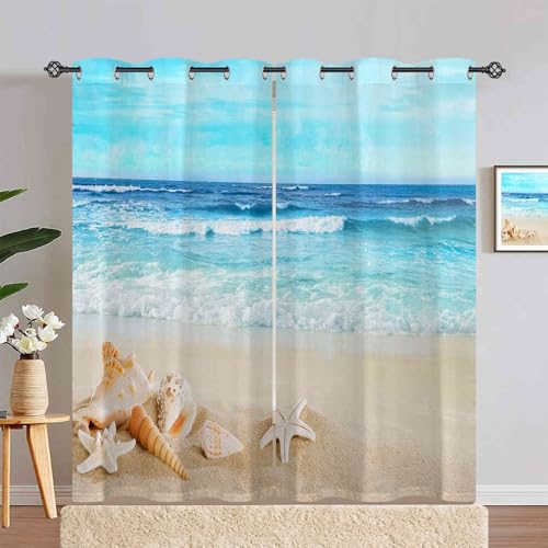 ANHOPE Tropisch Küste Ozean Strand Verdunklungsvorhänge mit Ösen Blickdichte Gardinen Thermo Vorhänge Blackout Curtain Weich Wohnzimmer Schlafzimmer Vorhang 2er Set H 245 x B 140 cm von ANHOPE