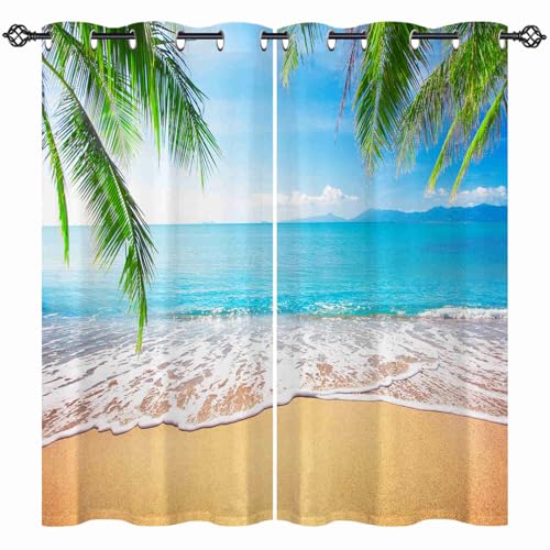 ANHOPE Tropisch Palmen Strand Ozean Verdunklungsvorhänge mit Ösen Thermo Vorhänge Blickdichte Gardinen Weich Blackout Curtain Wohnzimmer Schlafzimmer Vorhang 2er Set H 138 x B 107 cm ANHOPE Tropisch Palmen Strand Ozean Verdunklungsvorhänge mit Ösen Thermo Vorhänge Blickdichte Gardinen Weich Blackout Curtain Wohnzimmer Schlafzimmer Vorhang 2er Set H 138 x B 107 cm von ANHOPE