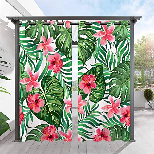 ANHOPE Tropisch Pflanze Blume Palmblatt Outdoor Vorhänge mit Ösen Oben Wasserdicht Wetterfest Außen Vorhang für Balkon Terrasse Garten Pergola Pavillon Aussen Gardinen 2er Set B132 x H214 cm von ANHOPE