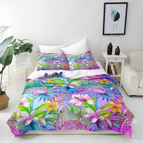 ANHOPE Tropisch Rosa Flamingo Blume Bettwäsche Set Microfaser Bettbezüge mit Reißverschluss 2 Teilig Bettbezug 135x200 cm + Kissenbezug 80x80 cm Weich Bettdeckenbezug Set für Kinder Mädchen ANHOPE Tropisch Rosa Flamingo Blume Bettwäsche Set Microfaser Bettbezüge mit Reißverschluss 2 Teilig Bettbezug 135x200 cm + Kissenbezug 80x80 cm Weich Bettdeckenbezug Set für Kinder Mädchen von ANHOPE