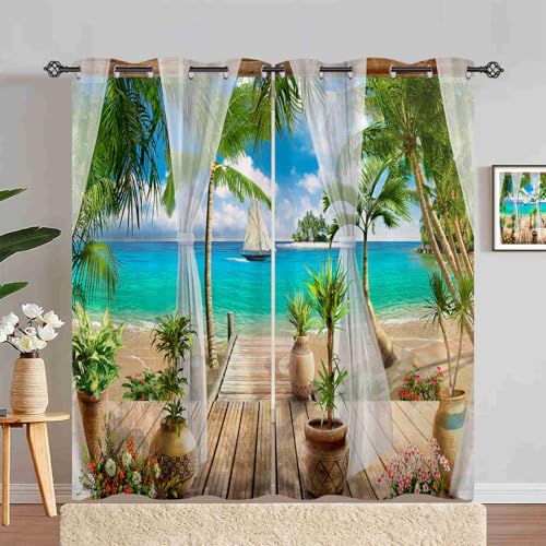ANHOPE Tropisch Strand Ozean Insel Verdunklungsvorhänge mit Ösen Thermo Vorhänge Blickdichte Gardinen Weich Blackout Curtain Wohnzimmer Schlafzimmer Vorhang 2er Set H 220 x B 140 cm ANHOPE Tropisch Strand Ozean Insel Verdunklungsvorhänge mit Ösen Thermo Vorhänge Blickdichte Gardinen Weich Blackout Curtain Wohnzimmer Schlafzimmer Vorhang 2er Set H 220 x B 140 cm von ANHOPE