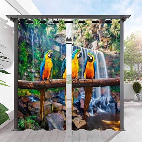 ANHOPE Tropisch Wasserfall Papagei Ara Outdoor Vorhänge mit Ösen Oben Wasserdicht Wetterfest Aussen Gardinen für Balkon Terrasse Garten Pergola Pavillon Außen Vorhang 2er Set B132 x H214 cm von ANHOPE