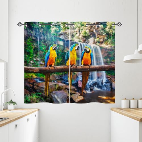 ANHOPE Tropisch Wasserfall Papagei Verdunklungsvorhänge mit Ösen Blickdichte Gardinen Thermo Vorhänge Blackout Curtain Weich Wohnzimmer Schlafzimmer Vorhang 2er Set H 138 x B 71 cm von ANHOPE
