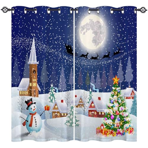 ANHOPE Weihnachten Santa Schneemann Blickdichte Gardinen mit Ösen Kinder Jungen Mädchen Thermo Vorhänge Wohnzimmer Schlafzimmer Verdunklungsvorhänge 2er Set H 160 x B 132 cm von ANHOPE