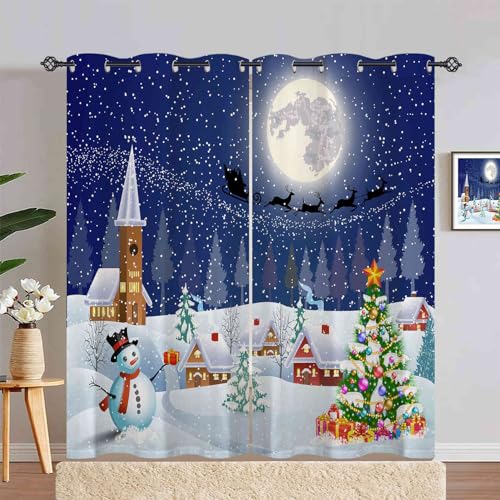 ANHOPE Weihnachten Santa Schneemann Blickdichte Gardinen mit Ösen Kinder Jungen Mädchen Thermo Vorhänge Wohnzimmer Schlafzimmer Verdunklungsvorhänge 2er Set H 220 x B 140 cm von ANHOPE