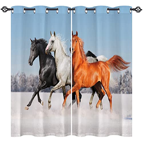 ANHOPE Winter Feld Tier Pferd Vorhänge mit Ösen Weich Gardinen Blickdichte Thermo Vorhang Blackout Curtain Schlafzimmer Wohnzimmer Verdunklungsvorhänge 2er Set H 160 x B 140 cm von ANHOPE