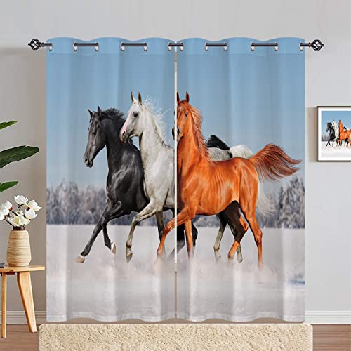 ANHOPE Winter Feld Tier Pferd Vorhänge mit Ösen Weich Gardinen Blickdichte Thermo Vorhang Blackout Curtain Schlafzimmer Wohnzimmer Verdunklungsvorhänge 2er Set H 183 x B 140 cm von ANHOPE
