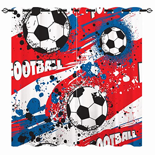 YUANZU Jungen Sport Vorhänge – Kinder abstraktes buntes Fußball-Druckmuster, Ösen-Verdunkelung, Fenstervorhänge für Kinderzimmer, Baby-Schlafzimmer, Spielzimmer, 2 Vorhänge (B x T) 117 x 137 cm von ANHOPE