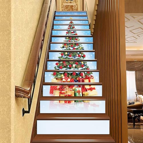 ANHUIB 13 Stück Weihnachts Treppenaufkleber Dekoration,Weihnachtsbaum Aufkleber Treppenfolie,Treppenaufkleber Weihnachten,Weihnachts Tapete,Treppen Aufkleber,Abnehmbare Tapete Zuhause Deko,18x100cm von ANHUIB