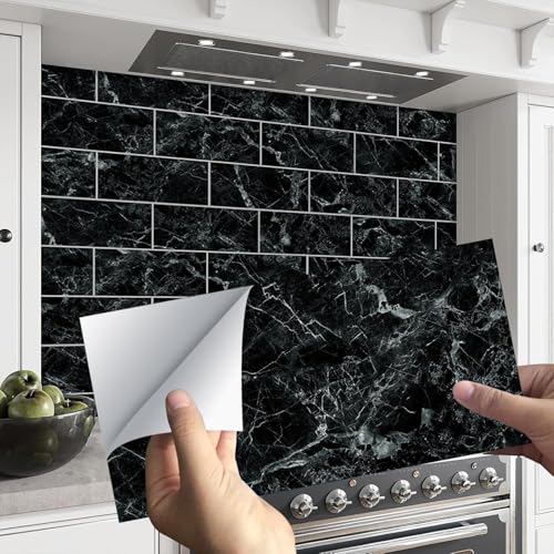 ANHUIB 16 Stück Schwarz Fliesenaufkleber Badezimmer Selbstklebende Fliesendekor 10×20 Küchen Fliesenaufkleber Selbstklebende Klebefliesen Küchenrückwand Vinyl Metro Fliesen Selbstklebend Wandaufkleber von ANHUIB