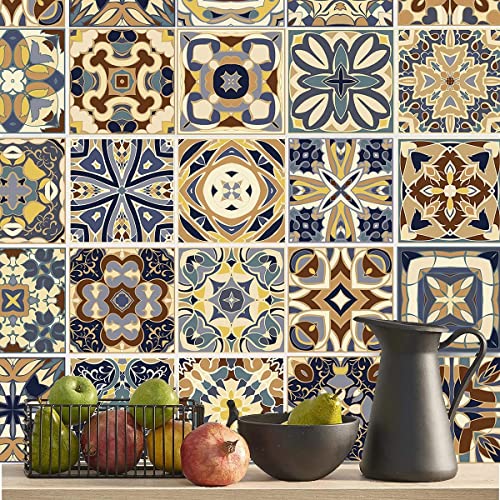 ANHUIB 30 Stück marokkanische Fliesenaufkleber, Talavera Fliesenaufkleber für Küche, Mandala-klebrige Fliesen für Badezimmer, Vinyl-Stickfliesen für Fliesen, 15x15 cm von ANHUIB