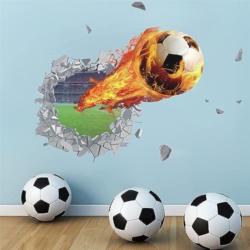 ANHUIB 3D Fussball Wandtattoo,Durchbruch Fussball Wandaufkleber,Wandtattoo Kinderzimmer,Wandtattoo Jugendzimmer Junge,Wandsticker Kinder Fußball,Teenager Schlafzimmer Deko Wandaufkleber Geschenk von ANHUIB