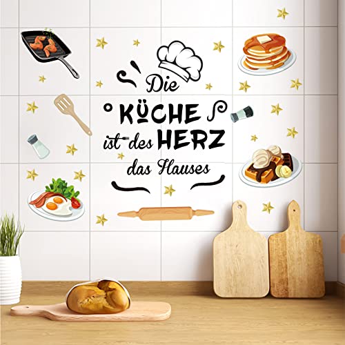 ANHUIB 44 Stück Küche Wandaufkleber,Küche Spruch Wandtattoo,Selbstklebend Küche Chef Wandaufkleber,Cartoon Küchengeschirr Wandsticker,Küche Zitate Wanddeko für Küche Esszimmer Backzimmer Restaurant von ANHUIB