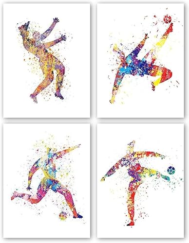 ANHUIB Aquarell Fußball Poster für Kinderzimmer Junge,Fussball Wandbilder,Kinder Fußball Bilder für Jungenzimmer,Sport Bild für Schlafzimmer Teenager Wohnzimmer Leinwand,20×25CM,Ohne Rahmen Deko von ANHUIB