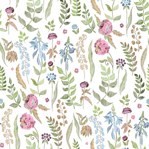 ANHUIB Blumen Tapete Selbstklebende Aquarell Tapete Blätter Blumen Boho Wohnzimmer Tapete (44x300cm) Weiß Blumen Fototapete Wasserdicht Möbelfolie Blumen Pflanzen Klebefolie Schlafzimmer Küche von ANHUIB