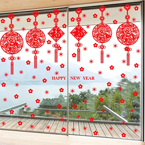 ANHUIB Chinesischer Neujahr Fenster Aufkleber,Rot Neujahr Fensterdeko,2024 Frühlingsfest Fensterbild,Fu Charakter Blume Sticker,Abnehmbare New Year Sticker für Schaufenster Vitrinen Glas Tür Wanddeko von ANHUIB