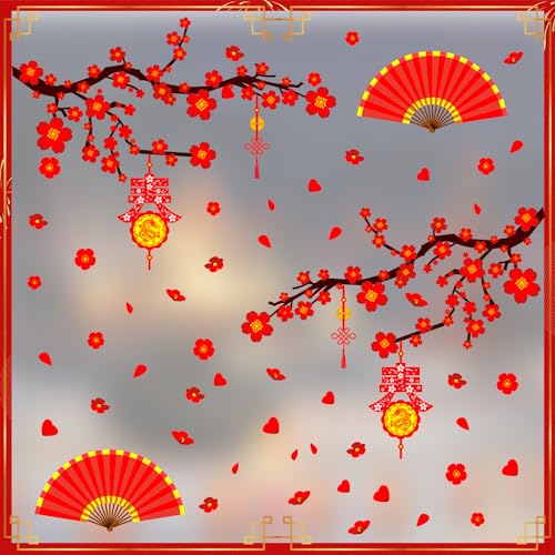 ANHUIB Chinesischer Neujahr Fensterdeko,Neujahr Fensteraufkleber,2025 Frühlingsfest Fensterbild,Rot Blume Fenstersticker,Abnehmbare Chinese New Year Sticker für Schaufenster Vitrinen Glas Tür Wanddeko ANHUIB Chinesischer Neujahr Fensterdeko,Neujahr Fensteraufkleber,2025 Frühlingsfest Fensterbild,Rot Blume Fenstersticker,Abnehmbare Chinese New Year Sticker für Schaufenster Vitrinen Glas Tür Wanddeko von ANHUIB