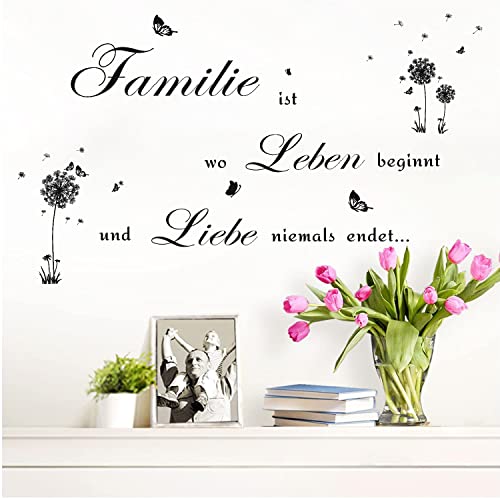 ANHUIB Familie Zitate Wandtattoo,Wandtattoo Sprüche Zitate Familie,Pusteblume Schwarz Wandaufkleber,Familienspruch Sticker für Wohnzimmer Schlafzimmer,Wandaufkleber Zitate Inspirierende Schwarze Deko von ANHUIB