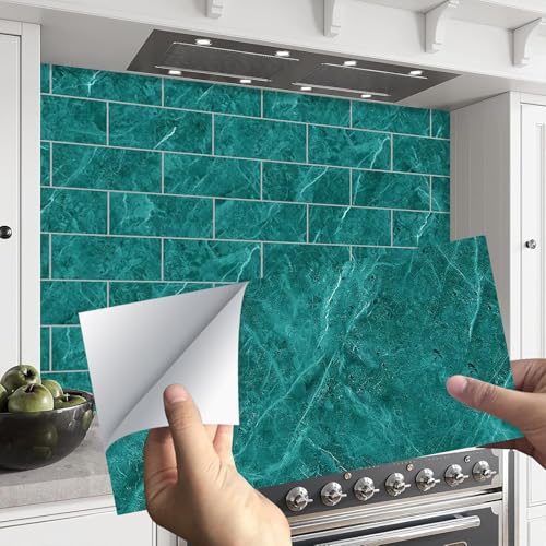 ANHUIB Grün Fliesenaufkleber Badezimmer Selbstklebende Fliesendekor 10×20cm Küchen Fliesenaufkleber Selbstklebende Wandfliesen Vinyl Fliesenfolie Klebefliesen Wand Bad Wasserfest Aufkleber 16 Stück von ANHUIB