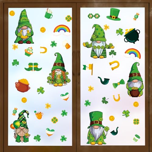 ANHUIB St Patricks Day Dekoration,Saint Patrick Aufkleber,St. Patrick's Fensterbild Bodenaufkleber,Elfe Kleeblatt Goldmünzen Abnehmbare Sticker für Fußboden Tür Glas,Irisches Haus Party Geschenk Dekor von ANHUIB