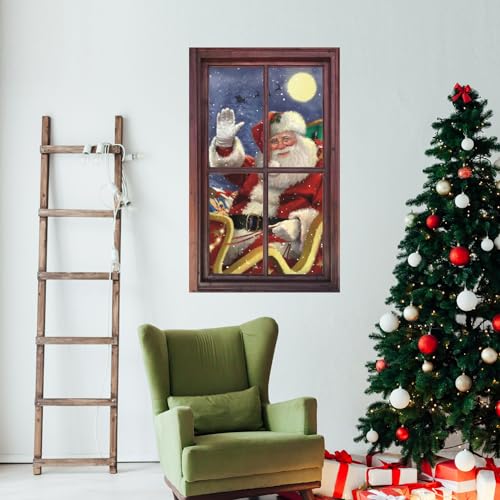ANHUIB Weihnacht Fenster Aufkleber,3D Weihnacht Fensterdeko,Bunt Weihnachtsmann Fensterbild,DIY Abnehmbare Wandbilder Weihnachten für Tür Wohnzimmer Schlafzimmer Schaufenster Deko,Weihnachts Geschenk von ANHUIB