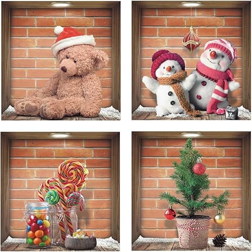 ANHUIB Weihnachts Fensterdeko,Bunt Weihnachts Fenster Aufkleber,3D Weihnachten Wanddeko,Weihnachtsmann Wandaufkleber,Abnehmbare Weihnachten Wandbild für Wohnzimmer Kinderzimmer Schaufenster Deko von ANHUIB