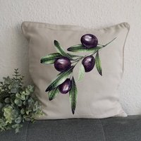 Oliven Kissenbezug, Handgemalt, Kissen Mit Motiv, Ostern, Frühling, Wohndekor, Kuschelkissen, Home Deko, Olive Dekor, Geschenk Zur Geburt von ANICAartdesign