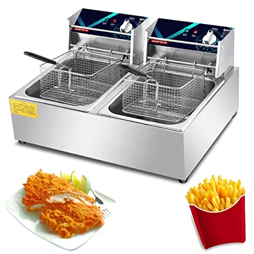 20L elektrischer Fritteusen-Arbeitsplattenkorb, Edelstahl-Arbeitsplatten-Fritteuse mit Deckel, einstellbare Temperatureinstellung und Lichtanzeige mit silbernem Deckel, für die Arbeitsplatte zu Hause von ANIFM