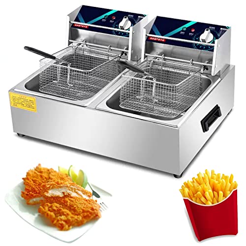 20L elektrischer Fritteusen-Arbeitsplattenkorb, Edelstahl-Arbeitsplatten-Fritteuse mit Deckel, einstellbare Temperatureinstellung und Lichtanzeige mit silbernem Deckel, für die Arbeitsplatte zu Hause von ANIFM