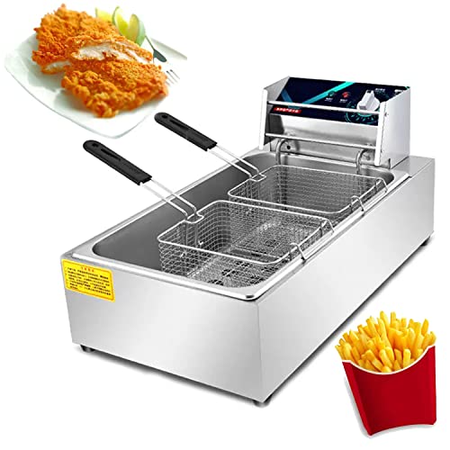 20L elektrischer Fritteusen-Arbeitsplattenkorb, Edelstahl-Arbeitsplatten-Fritteuse mit Deckel, einstellbare Temperatureinstellung und Lichtanzeige mit silbernem Deckel, für die Arbeitsplatte zu Hause von ANIFM