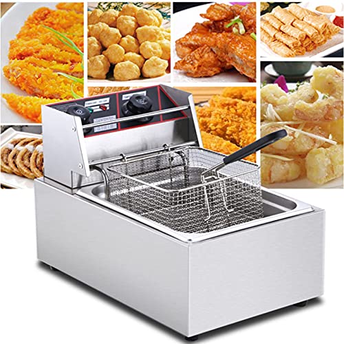 2500 W kommerzielle elektrische Fritteuse, 5,5 l leicht zu reinigende Fettfritteuse mit Timer und Temperaturregelung, universelle große Einzylinder-Fritteuse aus Edelstahl mit Korb Comfortable von ANIFM