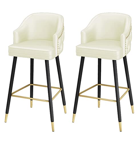 ANIFM 26 Zoll hohe Barhocker aus Leder, 2er-Set, Thekenhöhe gepolstert, mit Nagelköpfen und goldbeschlagenen schwarzen Metallbeinen, Freizeit-Thekenhocker mit Rückenlehne und Fußstütze (Farbe: Weiß) ANIFM 26 Zoll hohe Barhocker aus Leder, 2er-Set, Thekenhöhe gepolstert, mit Nagelköpfen und goldbeschlagenen schwarzen Metallbeinen, Freizeit-Thekenhocker mit Rückenlehne und Fußstütze (Farbe: Weiß) von ANIFM