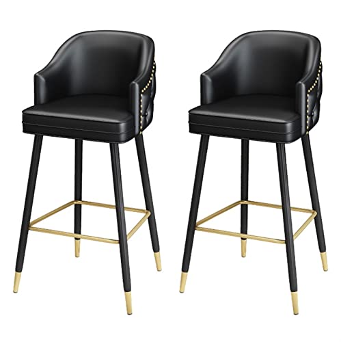 ANIFM 29,5" hohe Barhocker, 2er-Set, Moderne Leder-Esszimmerstühle mit gebogener Rückenlehne, Nagelkopfbesatz, Metallbeine, goldene Fußstütze, Barhocker in Thekenhöhe für Home Club Restaurant, Beige von ANIFM