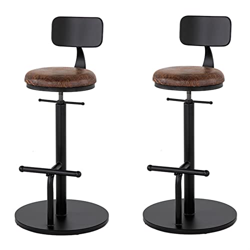 ANIFM 2er-Set industrieller Retro-Barhocker aus Schmiedeeisen und PU mit Rückenlehne, höhenverstellbares 360-Grad-Drehkissen für Küchenstühle, geeignet für Farm-Bistro Comfortable Anniversary von ANIFM