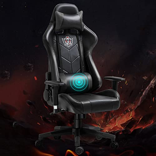 ANIFM Gaming-Stuhl, Massage-Bürostuhl, Rennstuhl, ergonomischer Video-Gaming-Stuhl mit hoher Rückenlehne, Fußstütze und verstellbaren Armlehnen, E-Sport-Drehstuhl mit Kopfstütze und Lordosenstütze von ANIFM