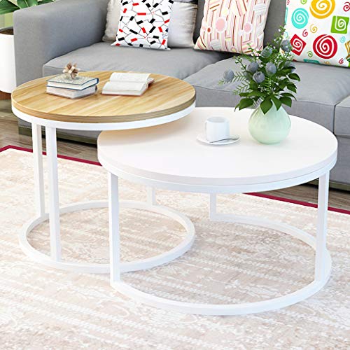 ANIFM Moderne runde Satztische im 2er-Set, Wohnzimmertischsets mit Holzplatte, Couchtische mit Metallrahmen, 20" Comfortable Anniversary von ANIFM