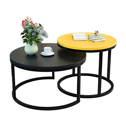 ANIFM Moderne runde Satztische im 2er-Set, Wohnzimmertischsets mit Holzplatte, Couchtische mit Metallrahmen, 20" x 21,6" + 27,5" x 17,7"/B Feito NA China Comfortable Anniversary von ANIFM