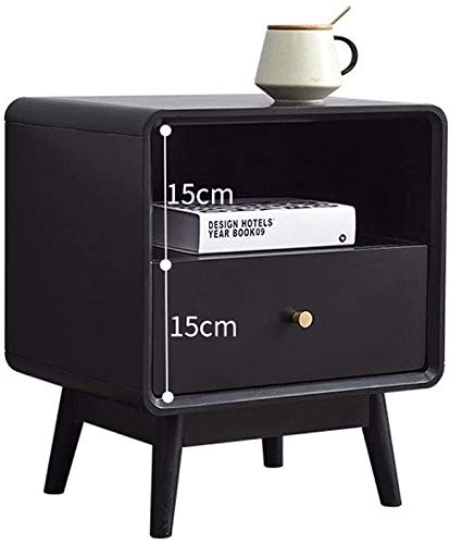 ANIFM Nachttisch, einfacher Nachttisch für Schlafzimmer, Büro, Nachttisch, Beistelltisch, Nachttisch aus massivem Holz, 1 Schublade, 4 Beine, quadratischer Nachttisch (Farbe: Schwarz) Comfortable von ANIFM