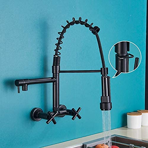 Wasserhähne, Schwarz Küchenarmatur Heiß Kaltwasser Wasserhähne Wandmontage Wasserhahn Gefäß Spüle Mischbatterie Spdual Schwenkauslauf Spüle Mischbatterie Kran/Mattschwarz B Comfortable anniversary von ANIFM