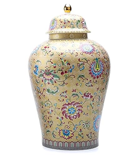 Ingwerglas mit Deckel Goldenes Ingwerglas, Chinesische Emaille-Porzellan-Ingwerglas-Vase Mit Deckel, Dekoratives Tempelglas Aus Keramik Vase Tempelglas aus Keramik (Color : Gold, Size : 12 * 20.5cm) von ANIIC