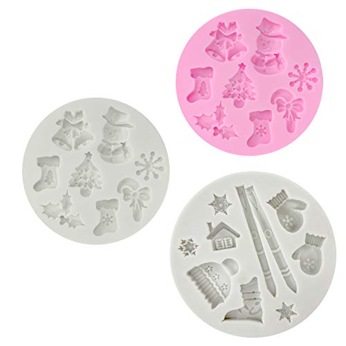 3 Stück Fondant Silikonformen, VEINARDYL 26 Hohlraum 3D Weihnachten Zuckerhandwerk Kuchendekoration Cupcake Topper Bastelprojekte Gummipaste Harz Polymer-Ton-Form von VEINARDYL