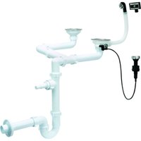 Doppelter Spültischsiphon 115 mm, mit Überlauf und Zugseil Doppelter Spültischsiphon 115 mm, mit Überlauf und Zugseil von ANIPLAST