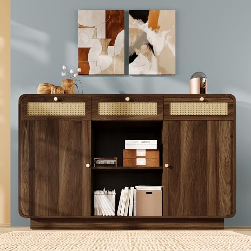 ANIROY 120cm Nussbaum Kommode Sideboard, Schubladenschrank mit 3 Schubladen & 2 Schränke & offenes Regal, Rattan Sideboard Highboard für Wohnzimmer, 120 x 40 x 85cm ANIROY 120cm Nussbaum Kommode Sideboard, Schubladenschrank mit 3 Schubladen & 2 Schränke & offenes Regal, Rattan Sideboard Highboard für Wohnzimmer, 120 x 40 x 85cm von ANIROY