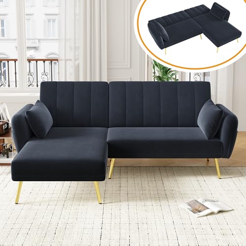 ANIROY 3-Sitzer L-förmiges Sofa Couches, Ecksofa mit Schlaffunktion, Modernes Klappsofa Schlafsofa mit Aufbewahrungstaschen & Zusatzecke für Wohnzimmer, Schlafzimmer, Schwarz von ANIROY