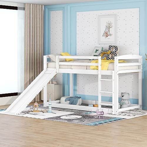 ANIROY Etagenbett für Kinder und Jugendliche, Kinderbett mit Rutsche, Massivholzrahmen, Einfache Montage, 90x200cm (Weiß) von ANIROY
