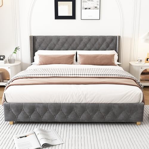 ANIROY Polsterbett 180x200cm mit Lattenrost und Kopfteil, Leinenstoff Flachbett mit Holzbeine, Doppelbett Bettgestell, Ohne Matratze, Grau ANIROY Polsterbett 180x200cm mit Lattenrost und Kopfteil, Leinenstoff Flachbett mit Holzbeine, Doppelbett Bettgestell, Ohne Matratze, Grau von ANIROY