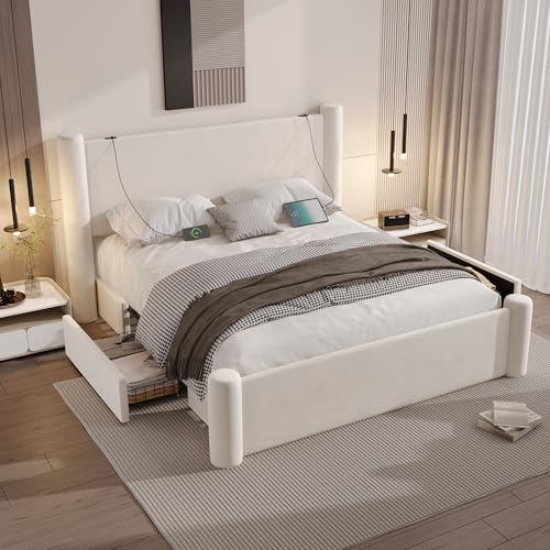 ANIROY Polsterbett Bettgestell 160x200cm, Doppelbett mit 2 Schubladen & USB-Anschluss & Kopfteil, Modern Stauraumbett Bettrahmen für Schlafzimmer, ohne Matratze, Beige ANIROY Polsterbett Bettgestell 160x200cm, Doppelbett mit 2 Schubladen & USB-Anschluss & Kopfteil, Modern Stauraumbett Bettrahmen für Schlafzimmer, ohne Matratze, Beige von ANIROY