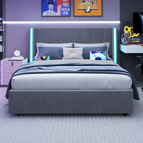 ANIROY Polsterbett Bettgestell 160x200cm, Doppelbett mit USB-Anschlüsse & Hydraulischem Stauraum, Modern Hydraulischem Stauraumbett Bettrahmen, ohne Matratze, Grau ANIROY Polsterbett Bettgestell 160x200cm, Doppelbett mit USB-Anschlüsse & Hydraulischem Stauraum, Modern Hydraulischem Stauraumbett Bettrahmen, ohne Matratze, Grau von ANIROY